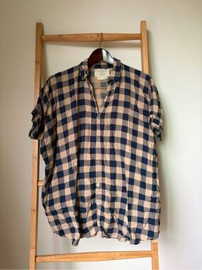 acacia swimwear Mombasa Navy & Cream Check Short-Sleeve Button-Up